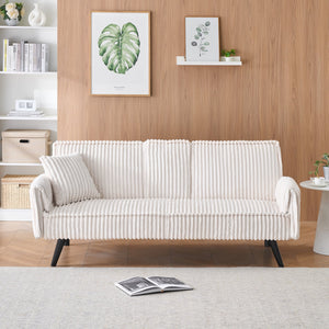 English Elm Minimalist Corduroy Sofa with Adjustable 3-Angle Recline, Dual Cup Holders, Solid Wood Frame White W1658P251978