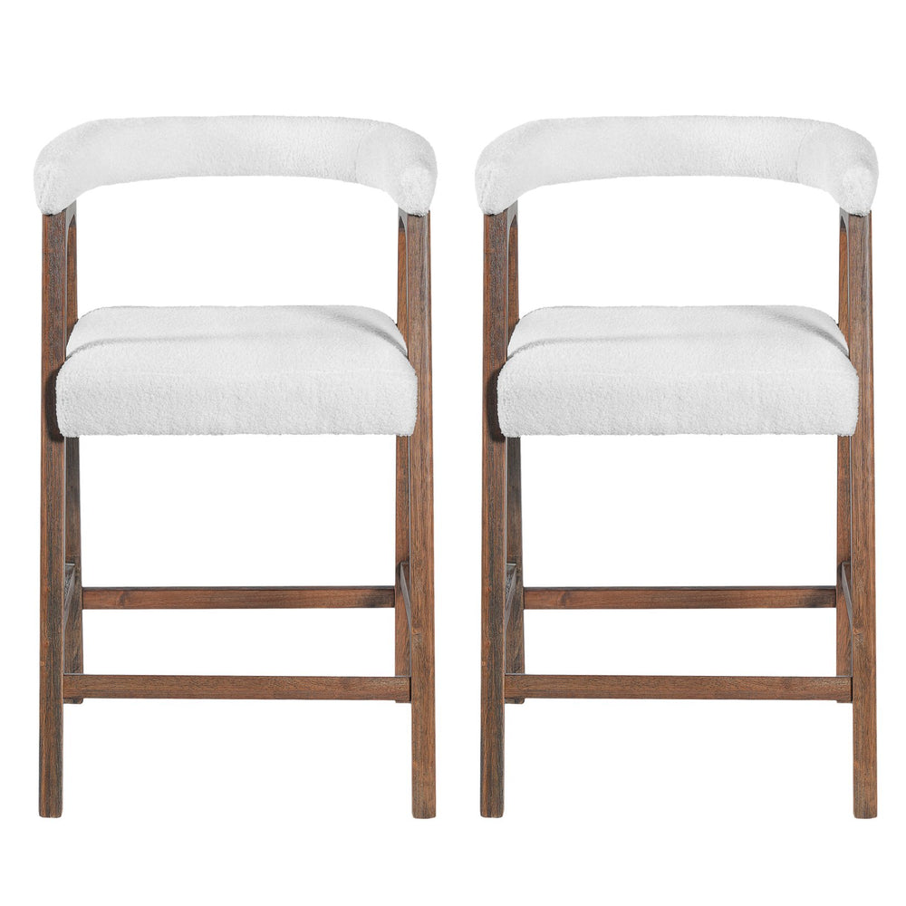 English Elm 24'' Upholstered Counter Stools with Arms Beige Set of 2 for Kitchen Island Walnut N780P354192D