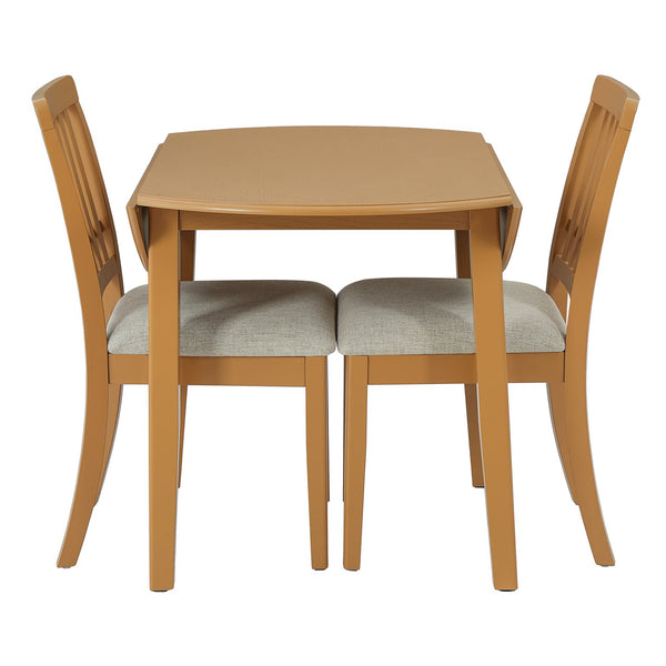 English Elm 3-piece Folding Round Dining Set with Upholstered Chairs for Compact Apartment Spaces Light Brown N752S000618A