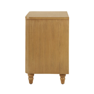 English Elm Mid-century Fluted 3 Drawer Nightstand with Gourd Legs and Gold Tone Handles for Bedroom Natural N761P285712N
