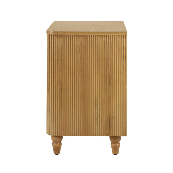 English Elm Mid-century Fluted 3 Drawer Nightstand with Gourd Legs and Gold Tone Handles for Bedroom Natural N761P285712N