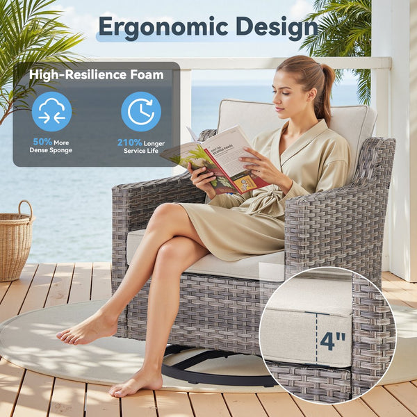 English Elm 73.2" Outdoor Handwoven Rattan 3 Seat Sofa with Olefin Cushions for Porch or Patio Beige T3773P416341