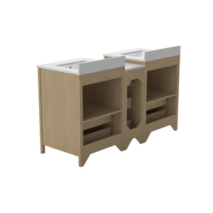 English Elm 108"w×22"d×34"h Freestanding Double Sink Vanity with White Countertop Soft Close T3785S00006