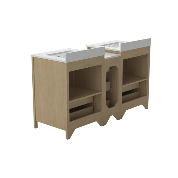 English Elm 108"w×22"d×34"h Freestanding Double Sink Vanity with White Countertop Soft Close T3785S00006