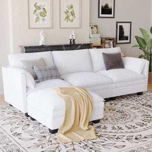 English Elm 107.8'' Large L-Shaped 3 Seater Sofa With Movable Ottoman & Storage Pockets For Modern Living Spaces W680S00044