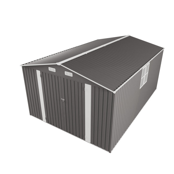 English Elm 10x14 Ft Galvanized Steel Outdoor Storage Shed with Lockable Doors and Vented Window W3213S00004
