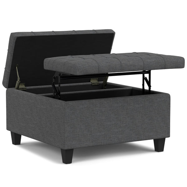 English Elm Harrison Multi-Functional Storage Ottoman Coffee Table In Slate Grey Linen – Stylish & Versatile Design B136P254718