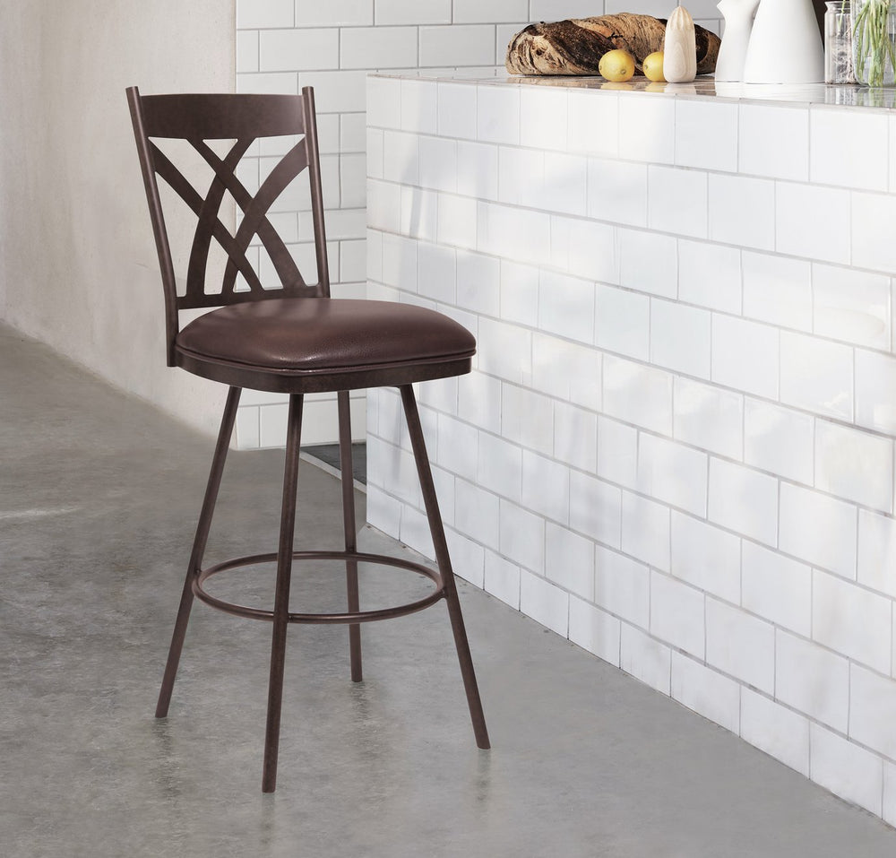 English Elm Dover Mid-century Counter Stool with Tall Back Swivel Seat and Faux Leather Cushion Brown B2736P464872