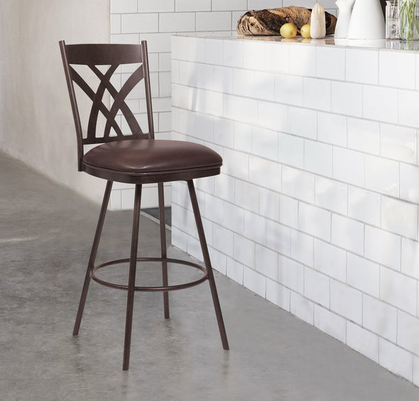 English Elm Dover Mid-century Counter Stool with Tall Back Swivel Seat and Faux Leather Cushion Brown B2736P464872