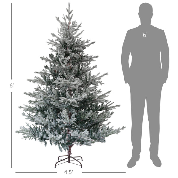 English Elm Homcom 6Ft Snow Flocked Nordic Pine Christmas Tree With Easy Setup & Sturdy Metal Stand For Holidays W2225P249627