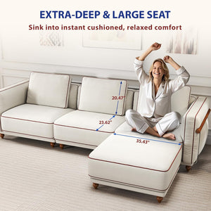 English Elm Modular Sectional Sofa: 121" Luxury Cloud Couch With Washable Covers, Plush Down-Filled Cushions & Ottoman T3966S00009