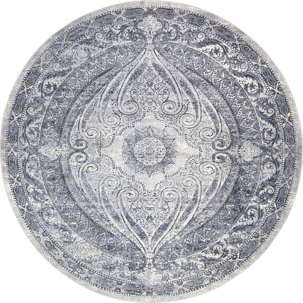 Unique Loom Chateau Wilson Machine Made Border Rug Dark Blue, Gray/Ivory 8' 0" x 8' 0"