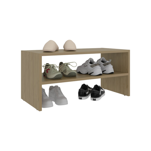 English Elm Silpa Oak Small Shoe Rack with 3 Open Shelves — Compact 23.6" Modern Organizer & Bench Top B070P363830