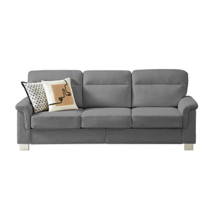 English Elm 82" Chesterfield Snowfleece Upholstered 3-seat Sofa Nailhead Trim Plush Living Room Gray W1359P386032
