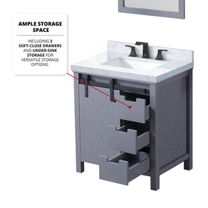 English Elm Dark Grey Bath Vanity Set With Carrara Marble Top, Matte Black Faucet & 28-Inch Mirror For Modern Spaces B2731S01273