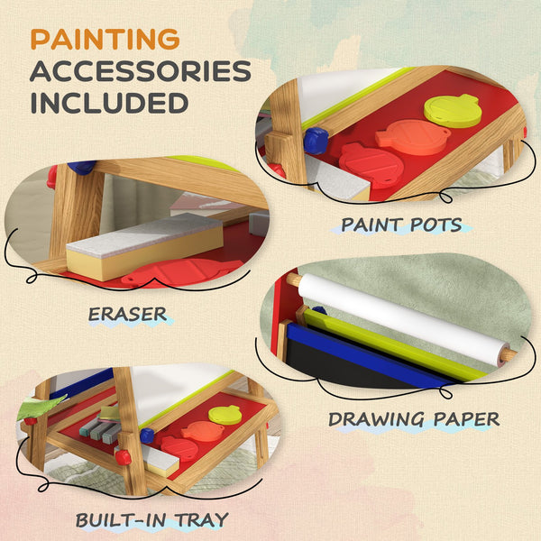 English Elm Qaba Wooden Kids Easel 3-in-1 Double-Sided Chalkboard & Whiteboard with Paper Roll, Adjustable Height W2225P249779