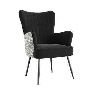 English Elm Wallace & Bay - Black Accent Chair with Petroglyph Print Fabric, Transitional Style, Easy-Care Upholstery, 27.4"W x 38.2"H B361P384459