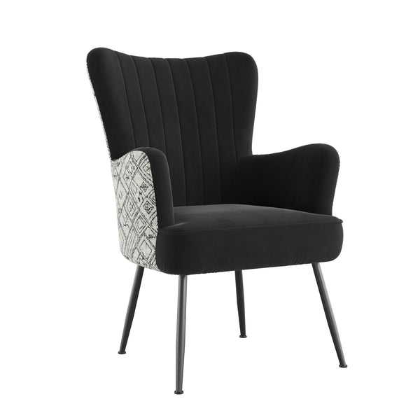 English Elm Wallace & Bay - Black Accent Chair with Petroglyph Print Fabric, Transitional Style, Easy-Care Upholstery, 27.4"W x 38.2"H B361P384459