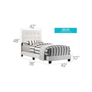 English Elm Caldwell Queen Bed with Button Tufted Faux Leather Headboard, Modern Upholstered Frame, 82"D White 5.5 L x 44 W x 25 H B078107973