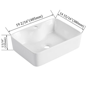 English Elm Ceramic Above-Counter Rectangular Bathroom Sink Basin - Modern Art Design, Glossy White Finish W999P363286