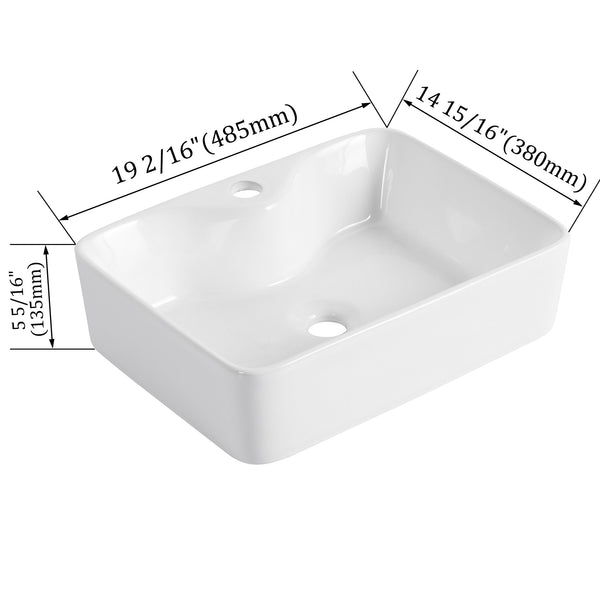 English Elm Ceramic Above-Counter Rectangular Bathroom Sink Basin - Modern Art Design, Glossy White Finish W999P363286