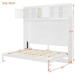 English Elm Queen Murphy Wall Bed with Storage Cabinets and Wine Rack for Small Space Living White LP000879AAK-1