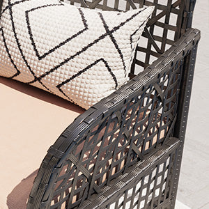 English Elm 4 Piece Outdoor Pe Rattan Wicker Conversation Set with Tempered Glass Coffee Table Beige W2071P296910