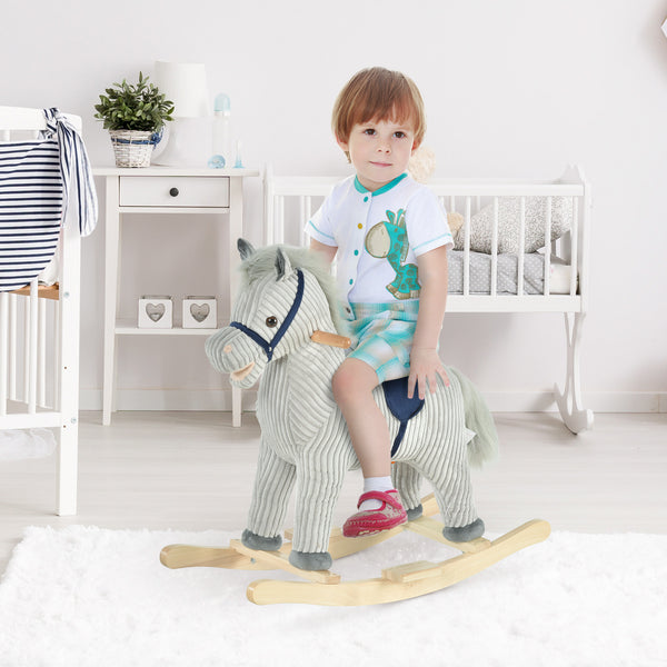 English Elm Qaba Plush Spring Rocking Horse with Sounds Stirrups and Saddle for Kids W2225P249737