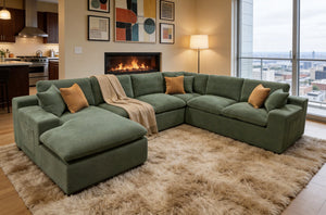 English Elm Coffee-bean Curved Upholstered Sectional with Self-expanding Setup for Large Living Rooms Dark Green B2748S00130