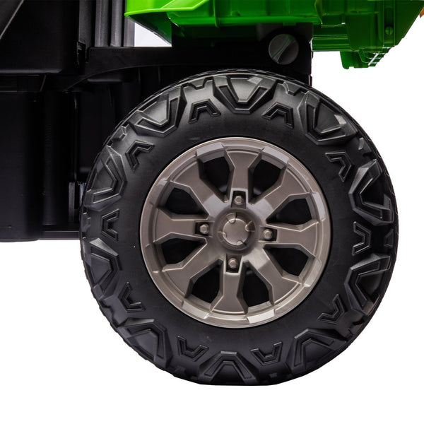 English Elm 24v Kids Ride on Dump Truck Two Seat Electric Utv with Tilting Bed and Remote Control Green W1578P188523