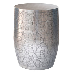 English Elm Johnsen Antique Silver 15" Geometric Pattern Accent Table – Handcrafted Iron, Etched Art Deco Design B136P361860
