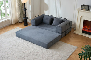 English Elm 59'' Corduroy Floor Sofa Convertible Sleeper with Bolster Pillow for Studio Living Gray W3434P449859