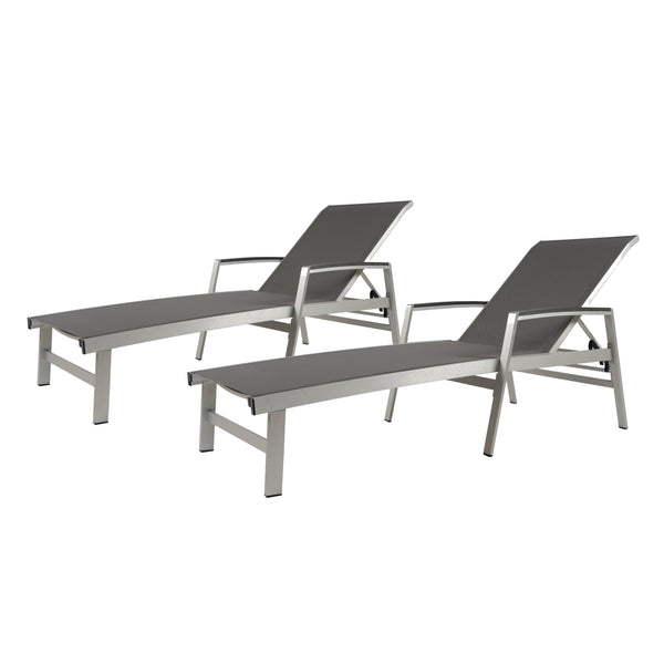 English Elm Christopher Knight Home® - OAXTON Chaise Lounge Set with Rust-Resistant Aluminum Frame, Breathable Mesh Seating & 5-Position Recline PMID: Gray N775P210066G