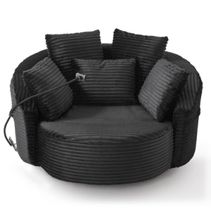 English Elm Swivel Barrel Accent Chair Chenille Tufted Round Club Seat for Living Room Lounge Black N719S002320B