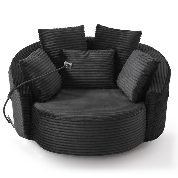 English Elm Swivel Barrel Accent Chair Chenille Tufted Round Club Seat for Living Room Lounge Black N719S002320B