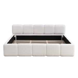 English Elm California King Boucle Upholstered Platform Bed Thick Block Headboard Modern Suite N757P391356W