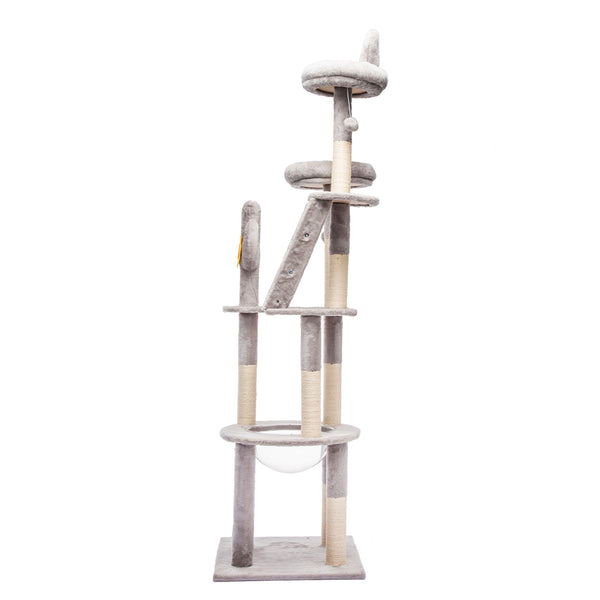 English Elm 72in Cactus Cat Tower Sisal Posts Plush Perches Capsule Pod Multi-level Climb Gray W1578P447629