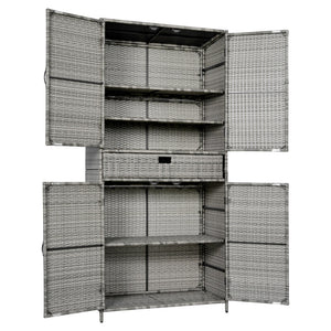 English Elm K&k Tall Arched Pe Rattan Outdoor Storage Cabinet with Adjustable Shelves and Steel Frame Grey N707P420102G