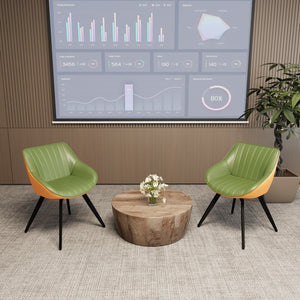 English Elm 29.53" Mid-Century Modern Coffee Table Set With 2 Pu Chairs For Stylish Living & Dining Spaces W2189S00505