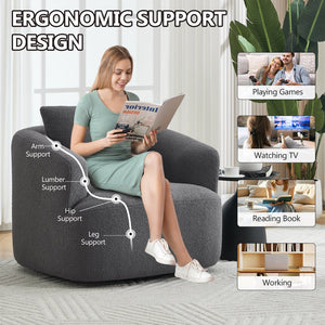 English Elm 360° Swivel Barrel Chair Teddy Fleece Upholstery with Pillow for Bedroom Reading Nook Antique Dark Grey W1803P363033