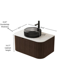 English Elm Muri Floating Bathroom Vanity Plywood Cabinet Sintered Stone Top Oak Drawer W2615S00423