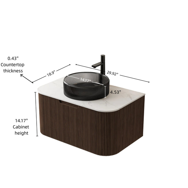 English Elm Muri Floating Bathroom Vanity Plywood Cabinet Sintered Stone Top Oak Drawer W2615S00423