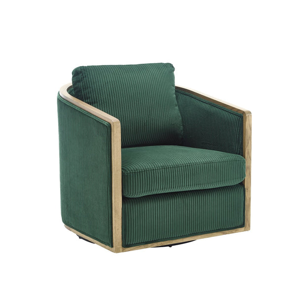 English Elm Corduroy Swivel Barrel Chair with Sturdy Wood Frame & Metal 360° Base, Plush Corduroy Comfort Pop Emerald W395P220271