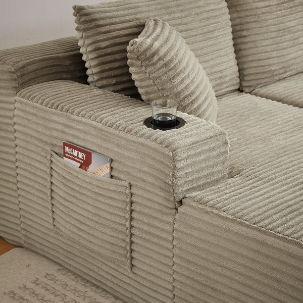 English Elm Compressible Modular U-shaped Sectional Corduroy Cloud Sofa for Spacious Living Rooms Camel W2339S00145