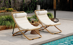English Elm Trexm Rattan Wrapped Folding Outdoor Lounge Chair Set with Cushion and Adjustable Recline Yellow N715P428435V