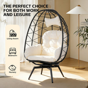 English Elm Oversized Swivel Rattan Egg Chair Hand Woven Wicker Lounge for Patio or Indoors T5880P500998