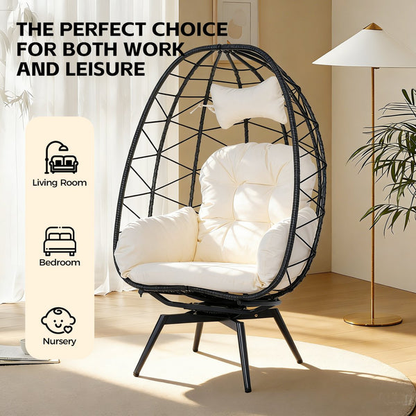 English Elm Oversized Swivel Rattan Egg Chair Hand Woven Wicker Lounge for Patio or Indoors T5880P500998