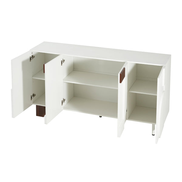 English Elm Modern White Walnut Sideboard with Geometric Doors Adjustable Shelves Dining Storage N779P373192W_N779P373193W