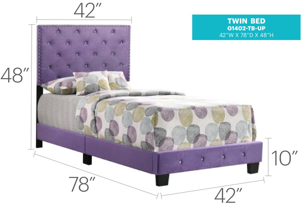 English Elm Charming Velvet Twin Bed with Hidden Storage Drawers, Casual Solid Frame, Easy Assembly Comfort Purple 24.6 L x 44 W x 5.5 H B078108007
