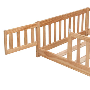 English Elm Twin Pine Wood Floor Bed with Safety Guardrails and Door for Kids Bedroom Natural W495123239